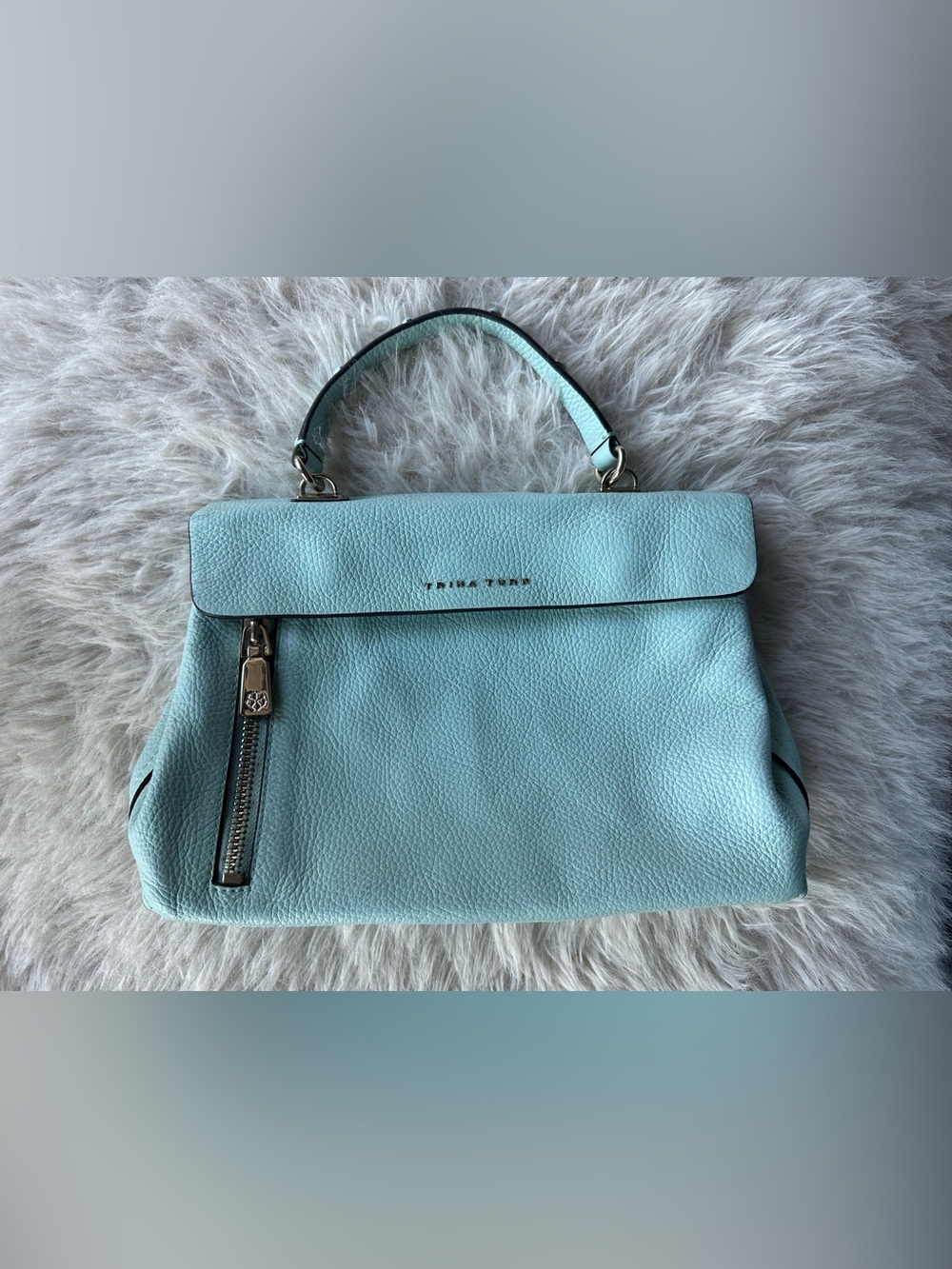 Trina Turk light blue Leather Top-Handle Bag clutch to handle or shoulder